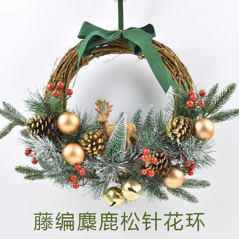 Christmas Elk Deer Vine Choreography 55cm Pine Needle Flower Rings Indoor Mall Shop Window Hotel Hall Wall Decoration Arrangement Hanging Accessories