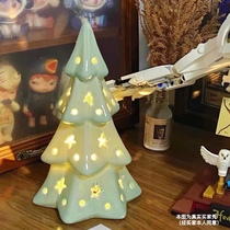 Shigu Home Furnishing] Gift Atmosphere Light Ceramic Translucent Christmas Tree Night Light (With Light) 16 cm high for gift giving