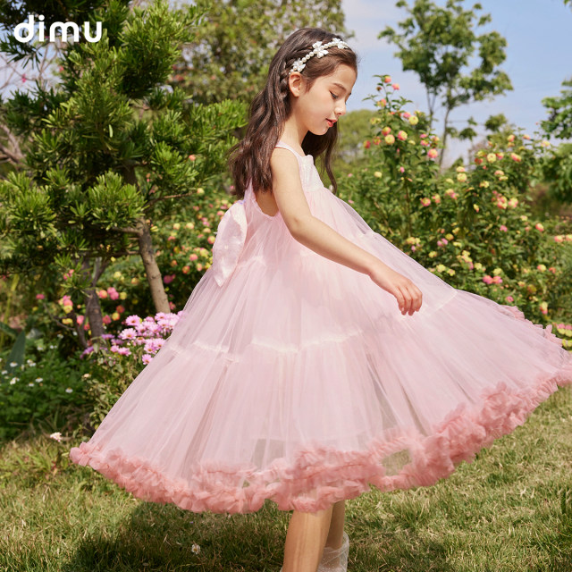 Di Mu Girls Dress 2024 Summer ແບບໃຫມ່ Puffy Mesh Tutu Princess Dress ເດັກນ້ອຍ Vest Skirt