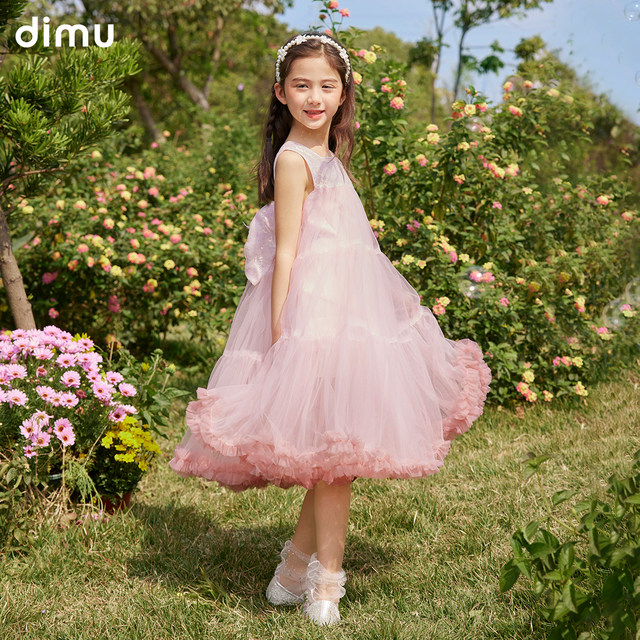 Di Mu Girls Dress 2024 Summer ແບບໃຫມ່ Puffy Mesh Tutu Princess Dress ເດັກນ້ອຍ Vest Skirt