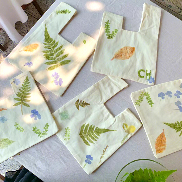 Plant Printing Material Kit, Tie-Dye Canvas Bag, Kindergarten Children's DIY Tools, Plant Printing on Flowers and Leaves