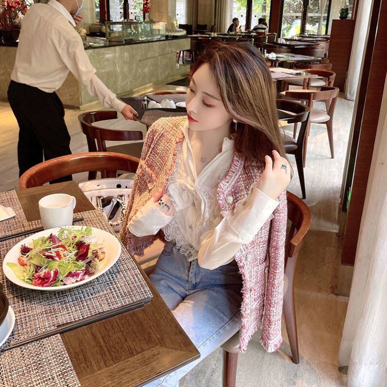 2021 new female French heavy industry Korean pink short coat female spring and autumn small fragrance temperament socialite light familiar wind