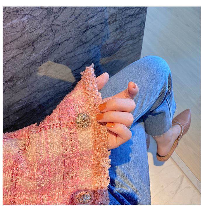 French pink socialite xiaoxiang wind female spring and autumn new 2021 temperament socialite tweed short coat