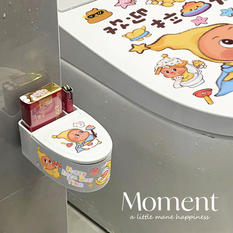 Cartoon Wall-Mounted Ashtray for Toilet, Household Bathroom Toilet with Lid, Stainless Steel, Cute and Quirky for Bedroom and Washroom