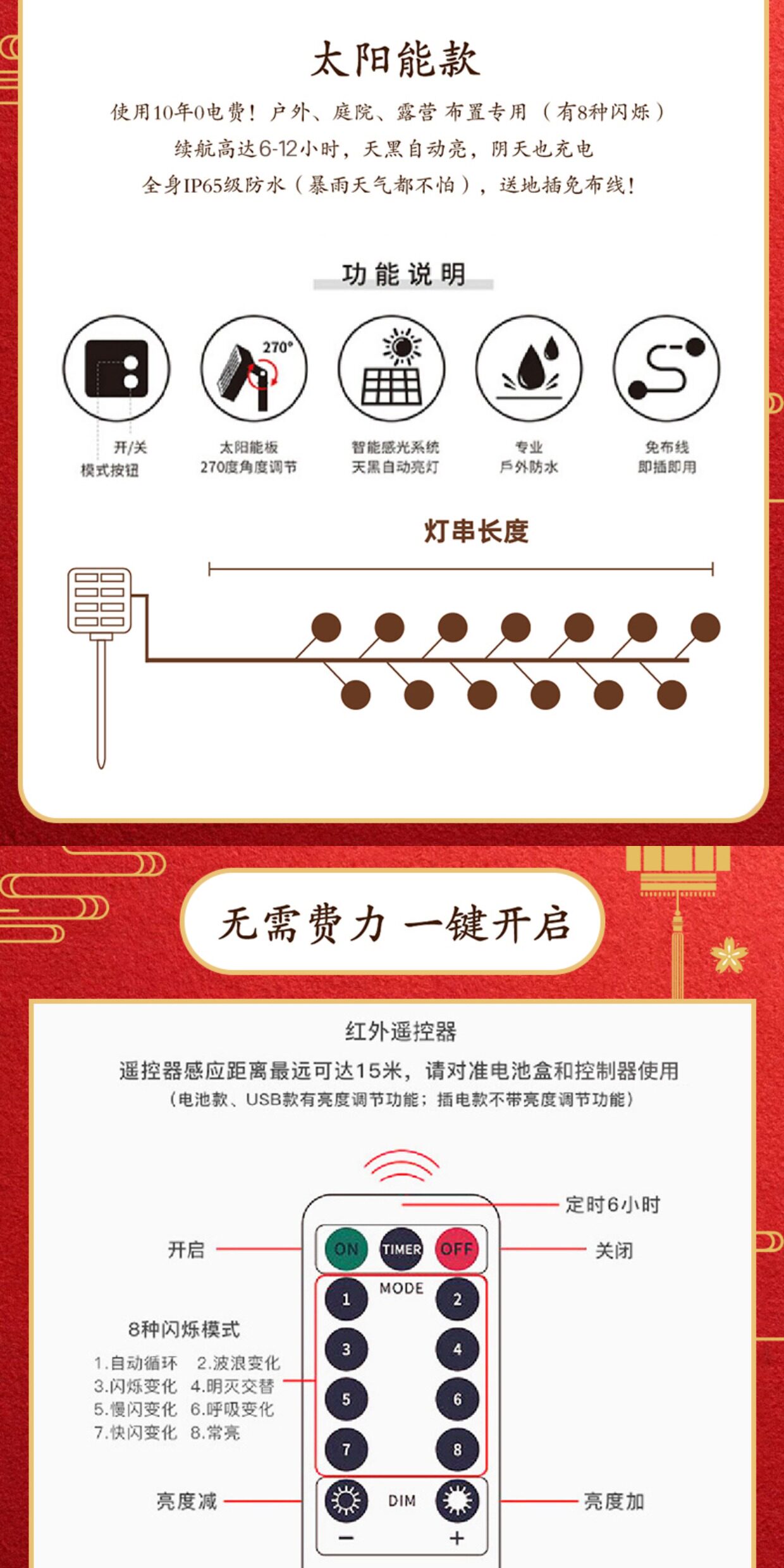 Китайский фонарик 2026新款春节小红灯笼挂饰新年马年福字发光led灯户外装饰灯室内