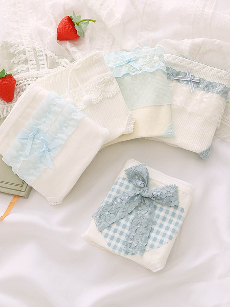 White and blue underwear women's summer thin cotton crotch breathable cotton skin-friendly large size girl student Japanese underwear ladies