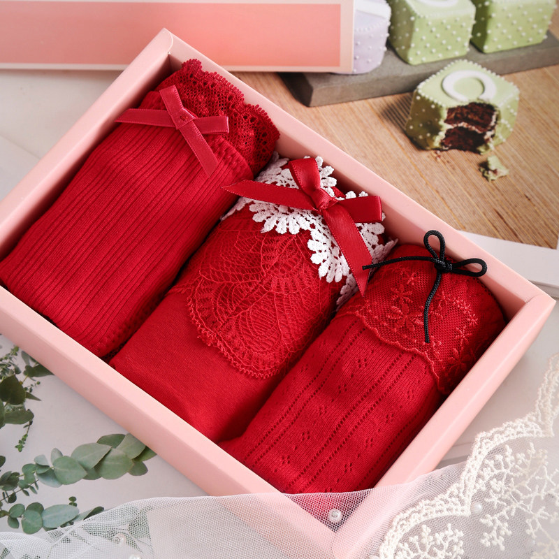 Bendies Pants Women Full Cotton Antibacterial Red Crotch Wedding Festive 3 Gift Boxes Packaging Red Lady Briefs Pure Cotton