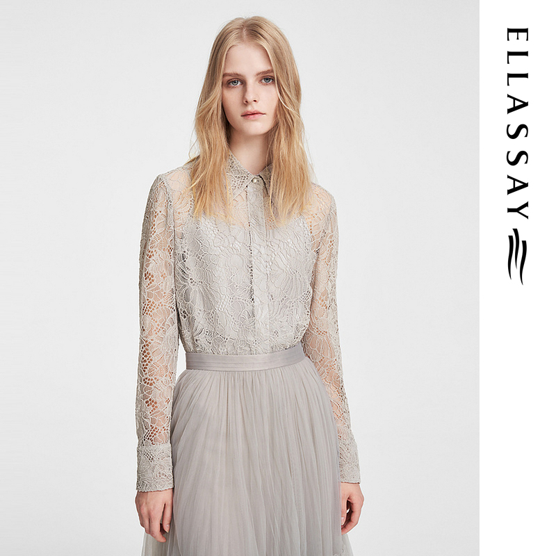 Ellassay Spring New Style Gentle and Intellectual Slightly See-Through Floral Lace Shirt for Women Ewe351C00900