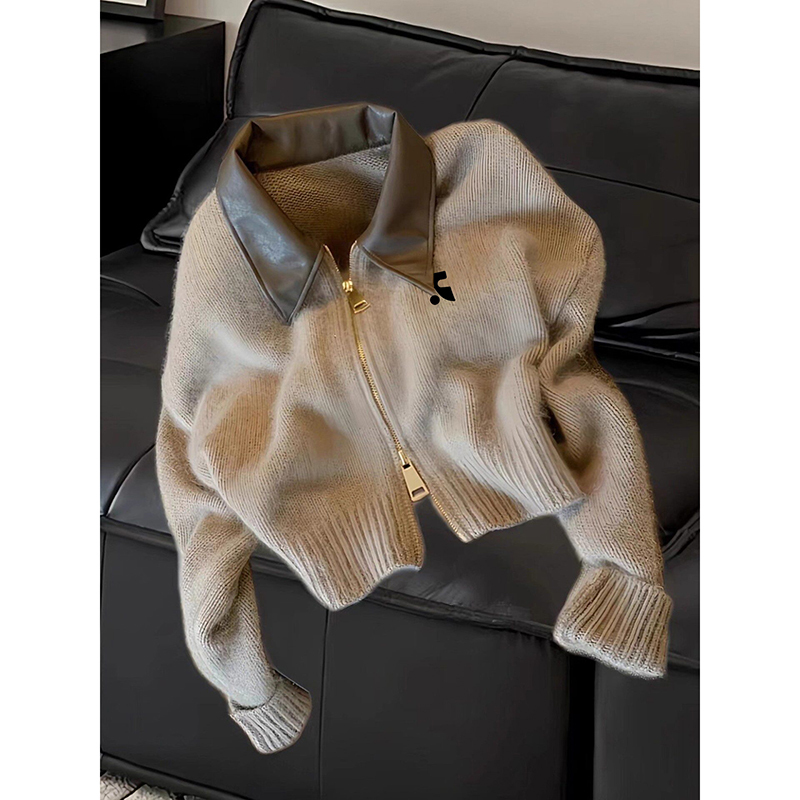 Official Genuine Rr Vephf High-End Polo Collar Patchwork Knit Cardigan Autumn Double-Ended Zipper Sweater Jacket
