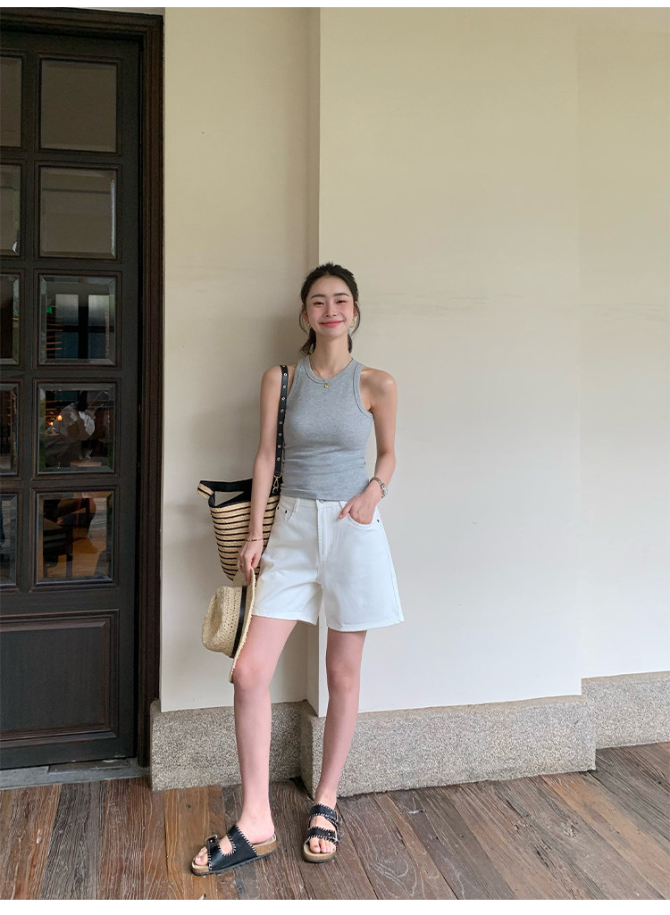 Топы/майки pusumede白色工字针织吊带背心女夏外穿圆领弹力修身坎肩无袖上衣