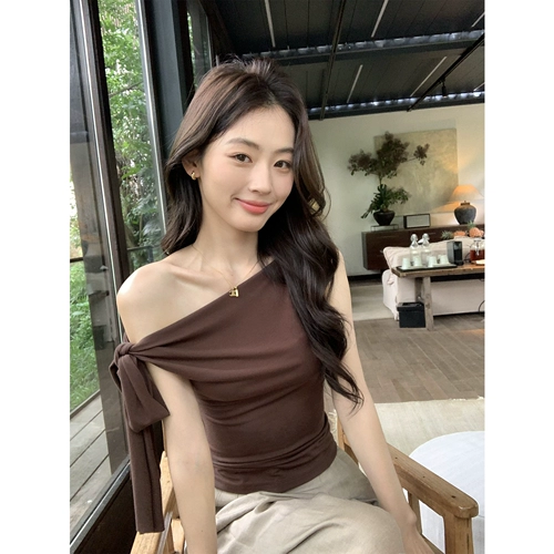 pusumede Ремень с бантиком, летняя футболка, облегающий крой, французский стиль