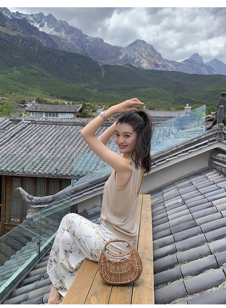 Топы/майки pusumede 复古性感露背吊带背心女夏季外穿宽松慵懒休闲无袖上衣