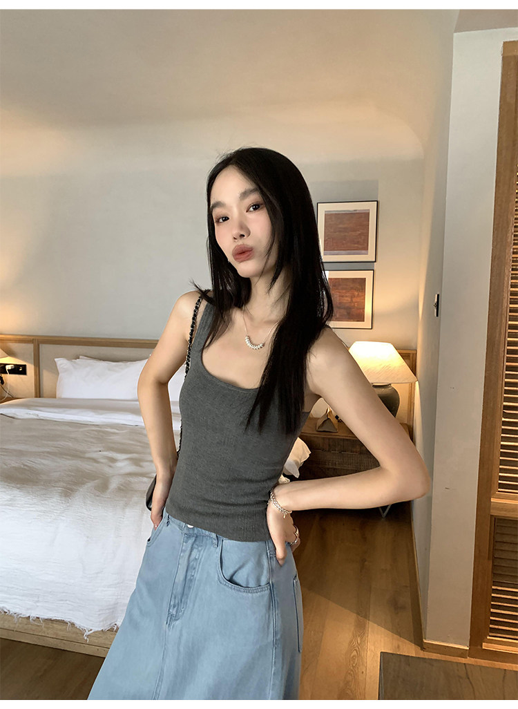 Топы/майки pusumede法式气质方领吊带背心女夏季遮副乳修身显瘦坎肩无袖上衣
