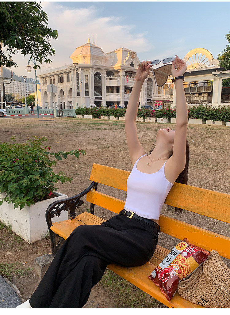 Топы/майки pusumede 白色针织吊带小背心女带胸垫外穿短款内搭美背无袖上衣