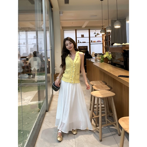 pusumede Белая длинная юбка, французский стиль, эластичная талия, А-силуэт