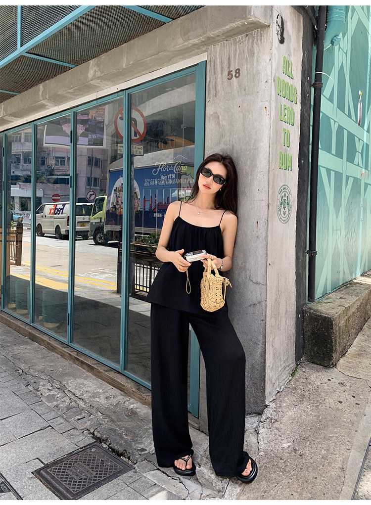 Топы/майки pusumede 黑色吊带背心女夏外穿宽松露背小衫设计感小众无袖上衣