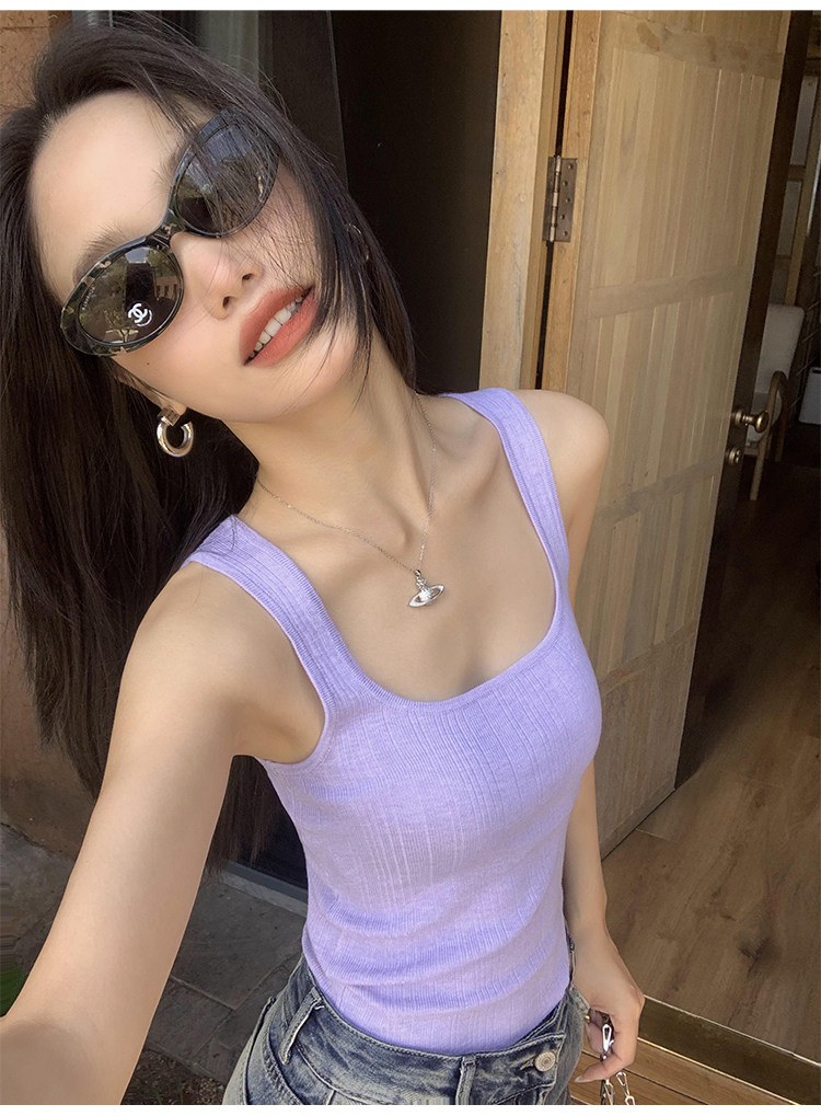 Топы/майки pusumede法式气质方领吊带背心女夏季遮副乳修身显瘦坎肩无袖上衣