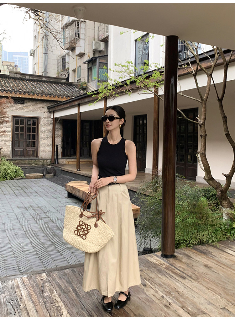 Топы/майки pusumede白色工字针织吊带背心女夏外穿圆领弹力修身坎肩无袖上衣