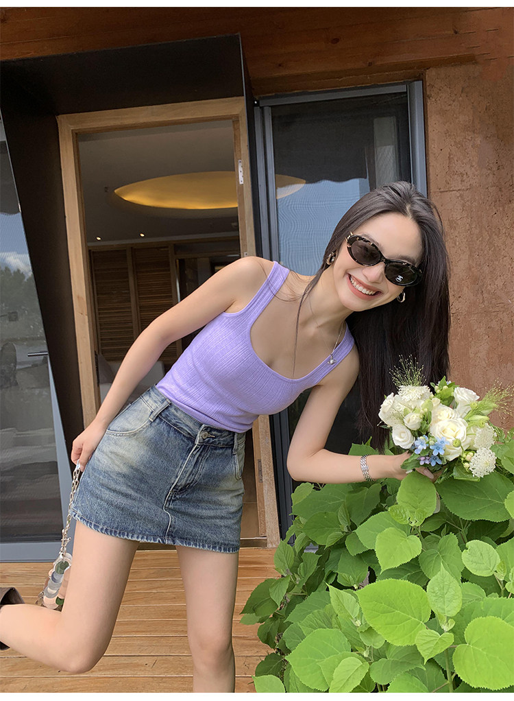 Топы/майки pusumede法式气质方领吊带背心女夏季遮副乳修身显瘦坎肩无袖上衣