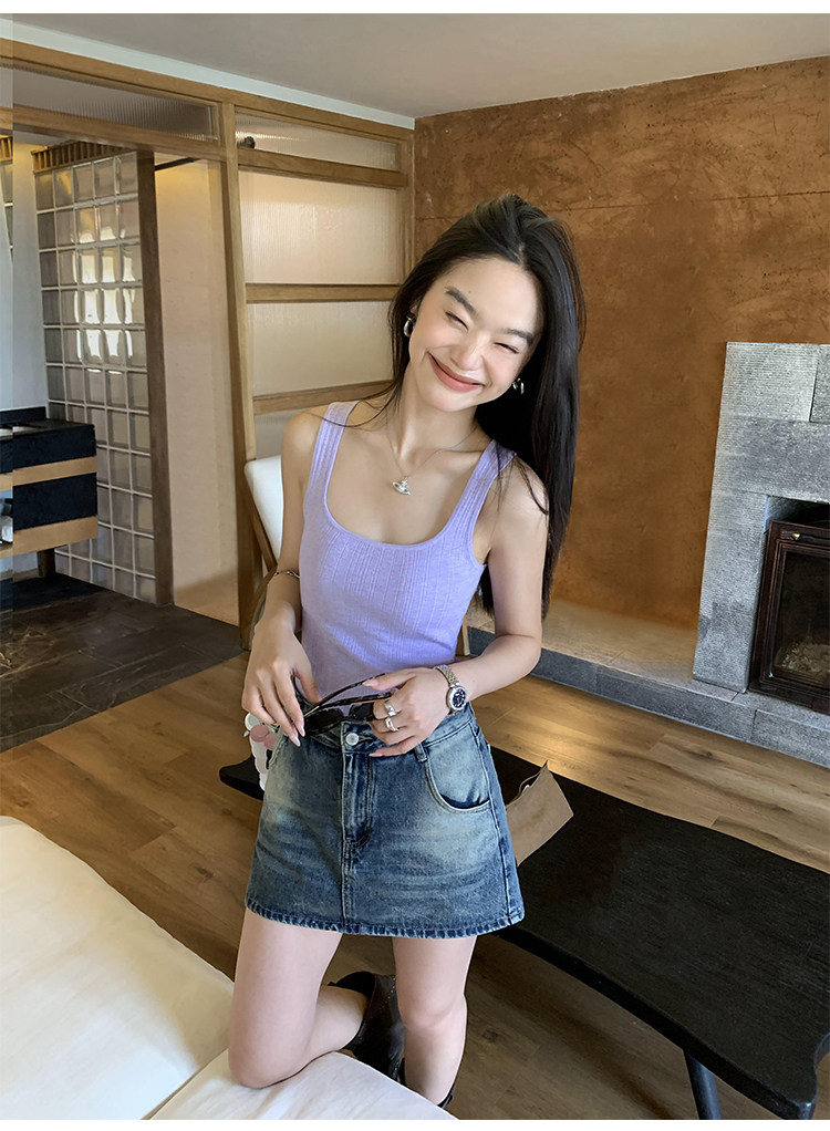 Топы/майки pusumede法式气质方领吊带背心女夏季遮副乳修身显瘦坎肩无袖上衣