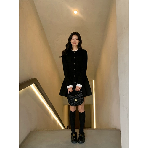 pusumede Черный комплект, приталенный корсет, мини-юбка, юбка, в стиле Шанель, изысканный стиль