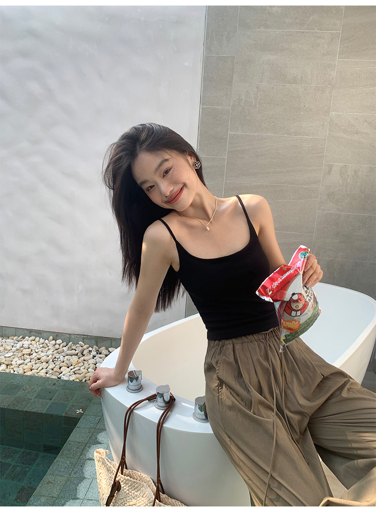Топы/майки pusumede 白色针织吊带小背心女带胸垫外穿短款内搭美背无袖上衣