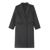 pusumede Черное демисезонное шерстяное пальто, шерстяная куртка, длина миди, изысканный стиль, яркий броский стиль, свободный крой