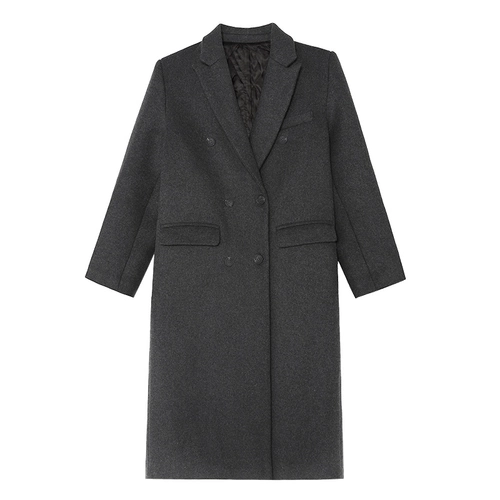 pusumede Черное демисезонное шерстяное пальто, шерстяная куртка, длина миди, изысканный стиль, яркий броский стиль, свободный крой