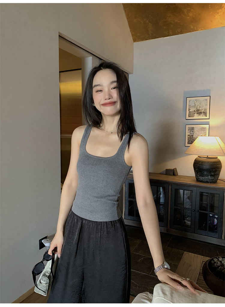 Топы/майки pusumede法式气质方领吊带背心女夏季遮副乳修身显瘦坎肩无袖上衣