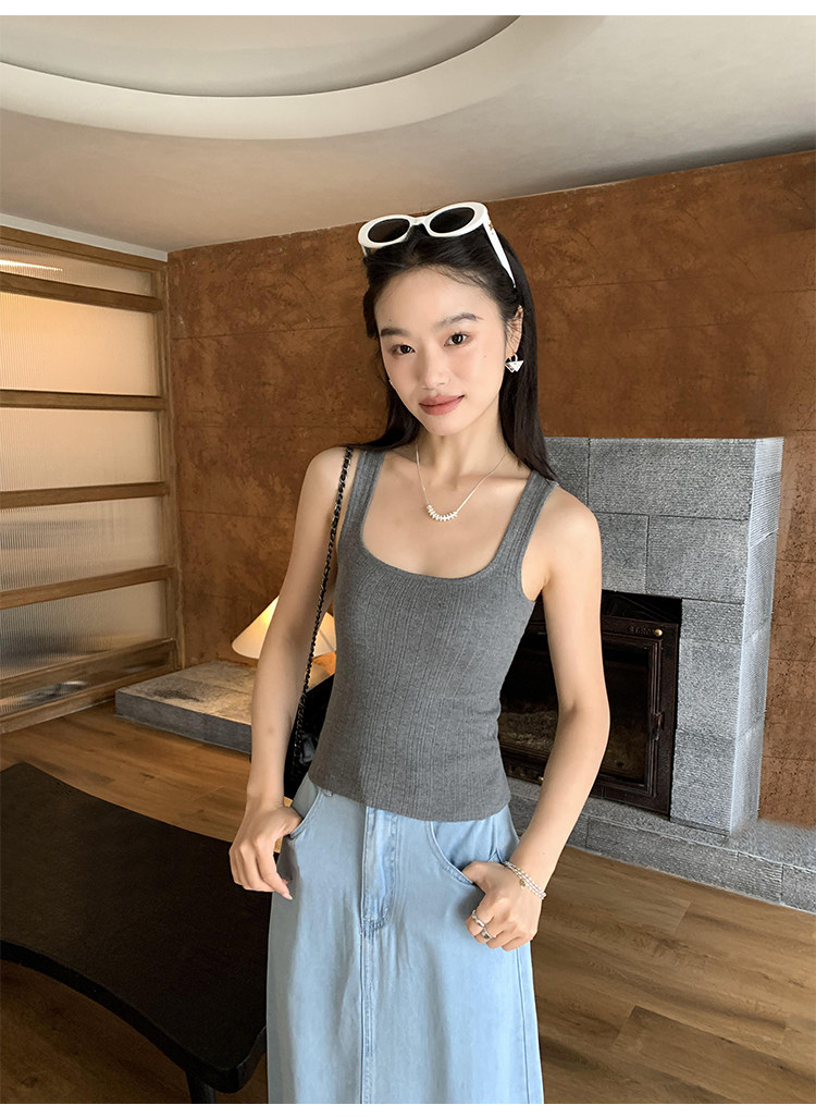 Топы/майки pusumede法式气质方领吊带背心女夏季遮副乳修身显瘦坎肩无袖上衣