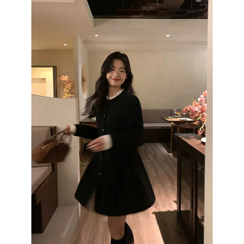 pusumede Черный комплект, приталенный корсет, мини-юбка, юбка, в стиле Шанель, изысканный стиль