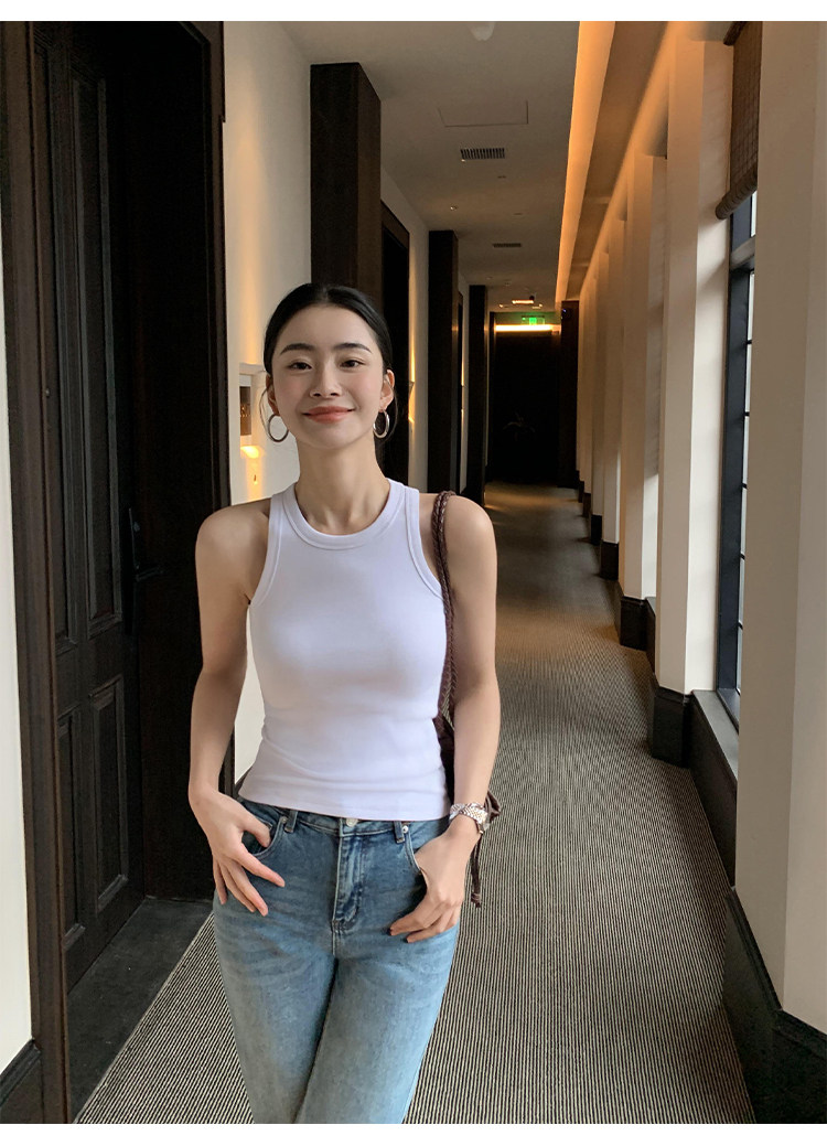 Топы/майки pusumede白色工字针织吊带背心女夏外穿圆领弹力修身坎肩无袖上衣