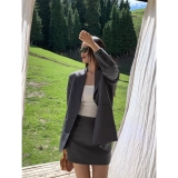 pusumede Пиджак классического кроя, осенняя юбка, приталенная мини-юбка, в корейском стиле, высокая талия, А-силуэт