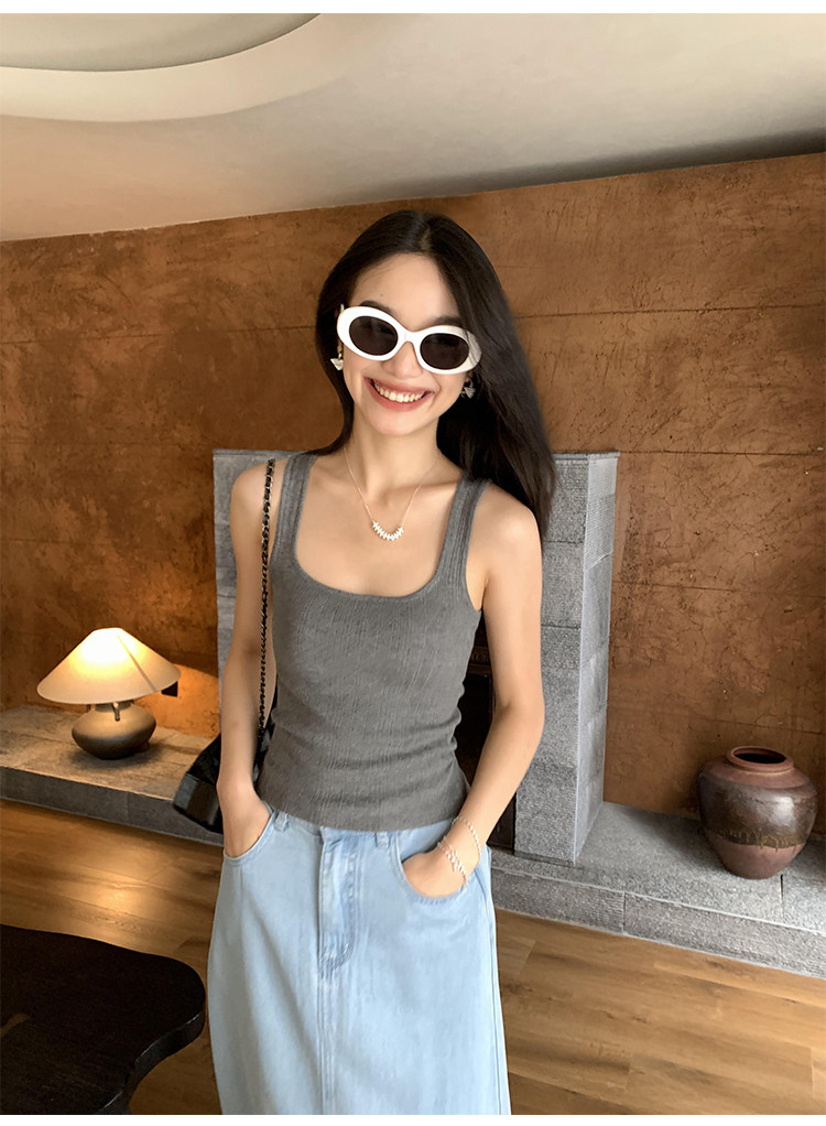 Топы/майки pusumede法式气质方领吊带背心女夏季遮副乳修身显瘦坎肩无袖上衣