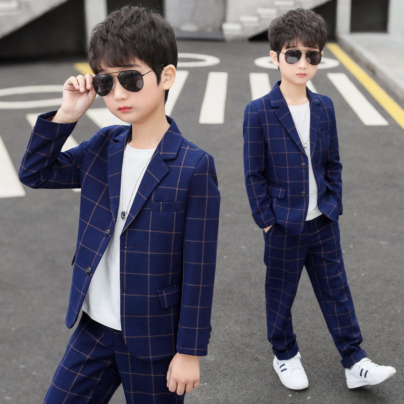Children's small suit suit 2021 New handsome boy Inlensey clothes for casual Korean version of the red plaid gown