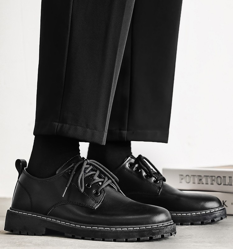 Winter Business Leather Shoes for Men, Formal Korean Style Trendy Fleece-Lined British Martin Casual Shoes, Thick-Soled Round-Toe Suit Trendy Shoes