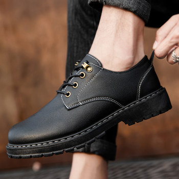 Winter Men's Casual Leather Shoes, Waterproof and Non-Slip, Kitchen Chef Shoes, Youth Black Work Safety Shoes, Small Leather Shoes