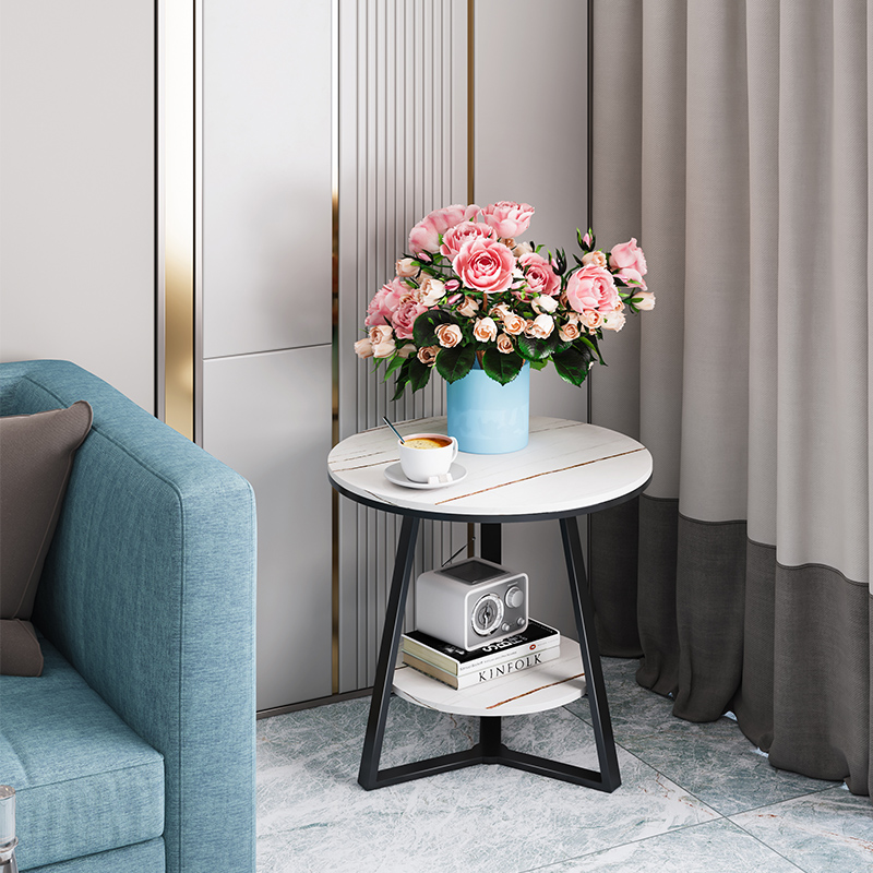 Living room sofa side table simple Nordic modern round table bedside cabinet light luxury Italian slate small coffee table corner table