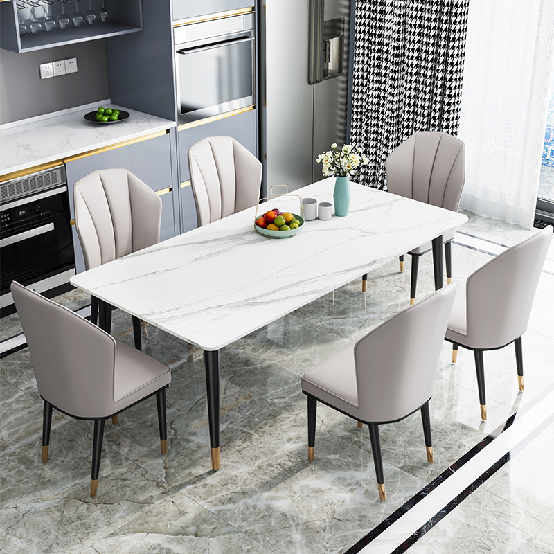 Dining table modern minimalist light luxury style high-end slate small apartment household rectangular marble dining table and chair combination