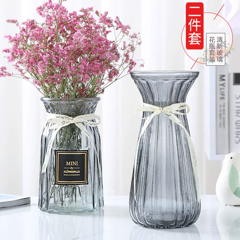 [Bộ hai mảnh] bình thủy tinh Châu Âu màu trong suốt hoa lily phong phú bình thủy canh phòng khách cắm hoa trang trí - Vase / Bồn hoa & Kệ