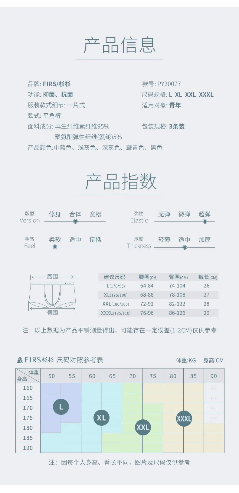 Firs/杉杉 男士莫代尔混纺 石墨烯抗菌平角内裤 3条 图8