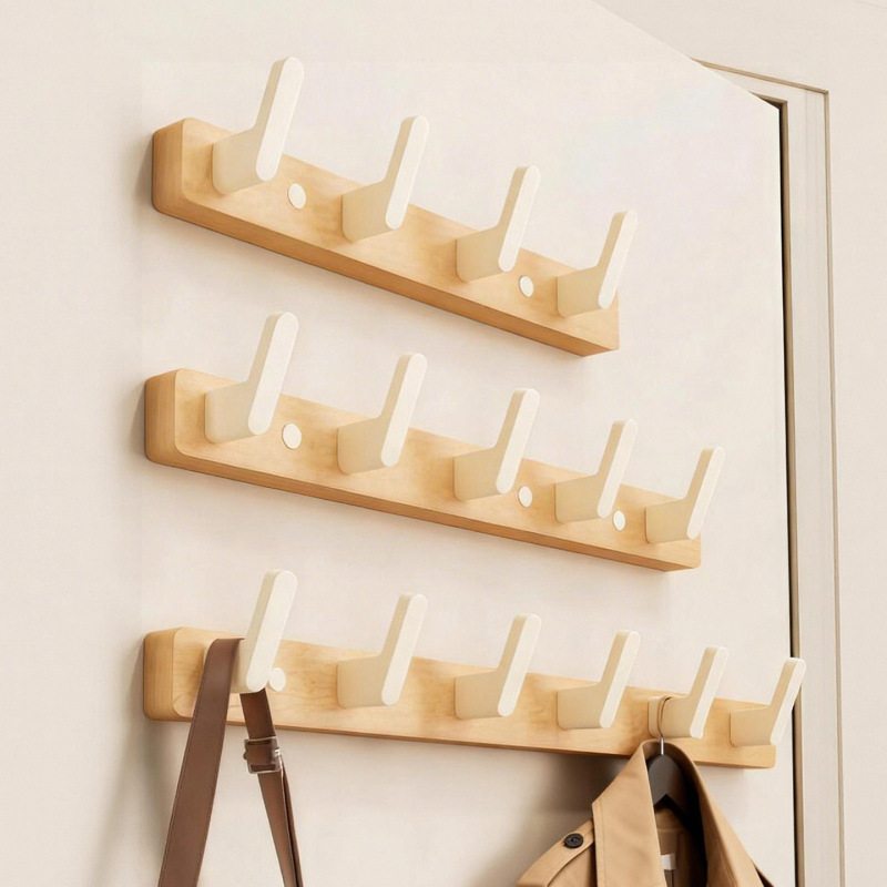 Natural Wood Cream-Colored Door Hook, No-Drill Strong Adhesive Hook for Wall, Backpack, Dormitory, Clothes Hanger, Coat Hook