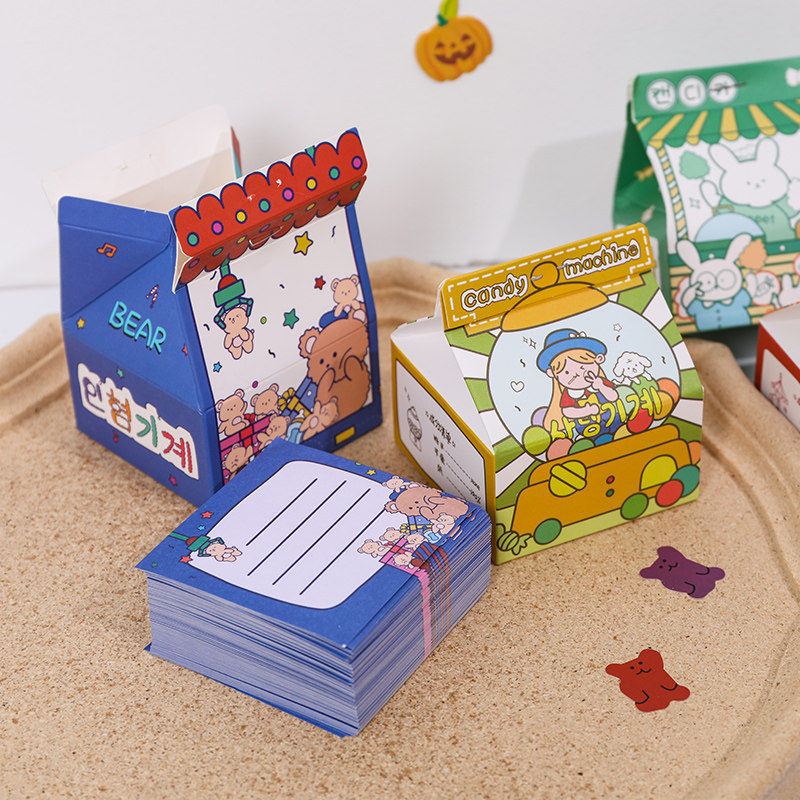 Creative milk box post-it note This cute card set Girl post-it note sticker Desktop vertical decoration Non-sticky post-it note paper Korean ins message note sticker can be torn n times paste small book can be customized