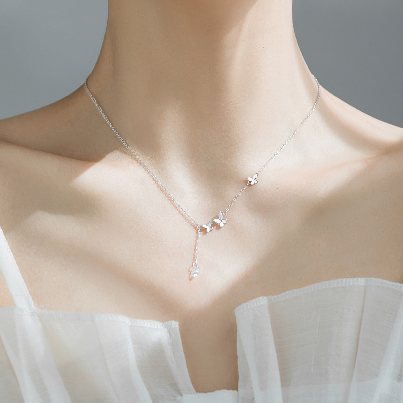 Butterfly 925 pure silver necklace 2022 new female high - level design sensation in cold wind kkle chain explosion