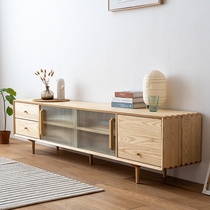 Nordic Japanese-style TV cabinet Living room furniture Ash wood All solid wood Modern simple small apartment wood color cabinet