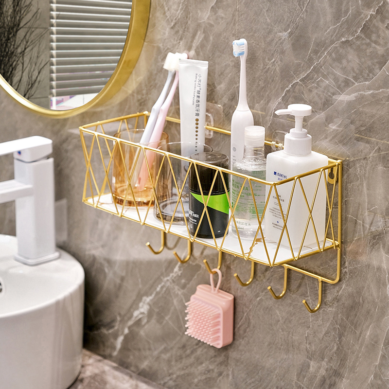 Powder room rack bathroom toilet toilet storage wall-mounted punch-free wall hook bathroom wall hanging basket
