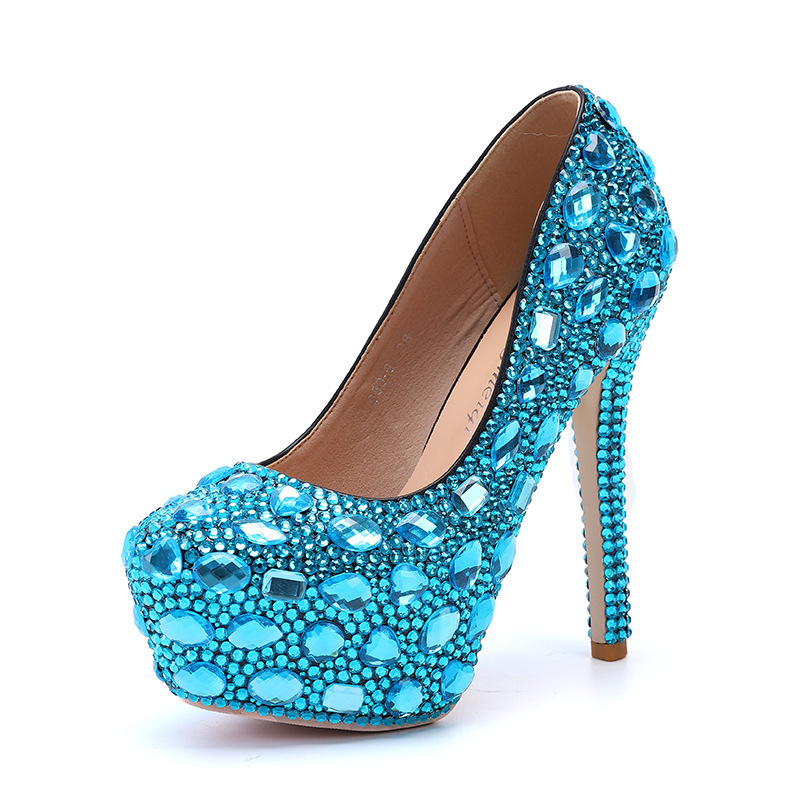 2026 New Model 14cm High Heel Autumn Low-Cut Adhesive Shoes with Thin Heels, Blue Banquet Round-Toe Solid Color High Heels for Weddings 2026 New Model 14cm High Heel Autumn Low-Cut Adhesive Shoes with Thin Heels, Blue Banquet Round-Toe Solid Color High Heels for Weddings