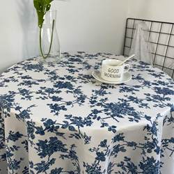 Ins Korea Retro Floral Blue Tablecloth Rectangular Table Student Cotton and Linen Young Adult Heart Fabric Picnic Mat French Custom