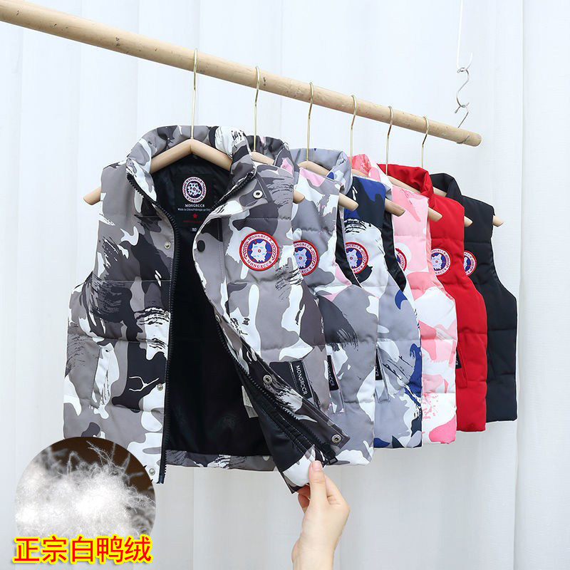 Children's down waistcoat boy 2021 new autumn and winter kan shoulder down clothes girl white duck suede baby vest outwear