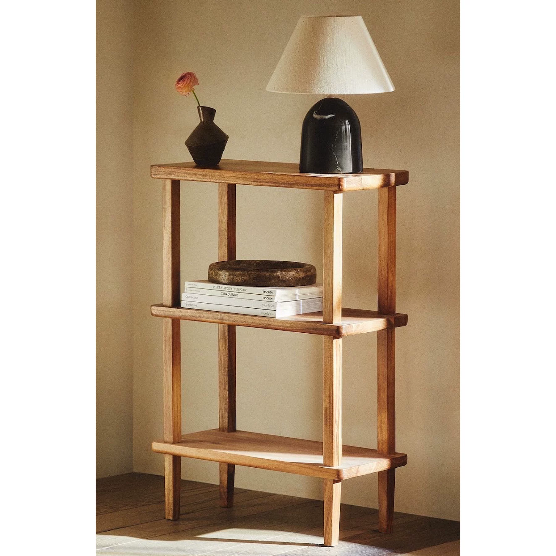 Purchase solid wood three-layer storage rack multi-layer floor-standing acacia wood storage rack bookshelf display cabinet